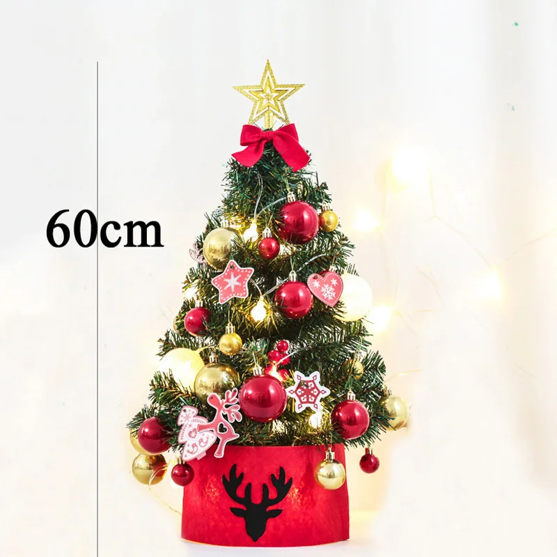 

Маленькая Рождественская елка с гирляндой, 45 см/60 см, украшения для новогодней и новогодней елки, украшения для дома и комнаты 2022
