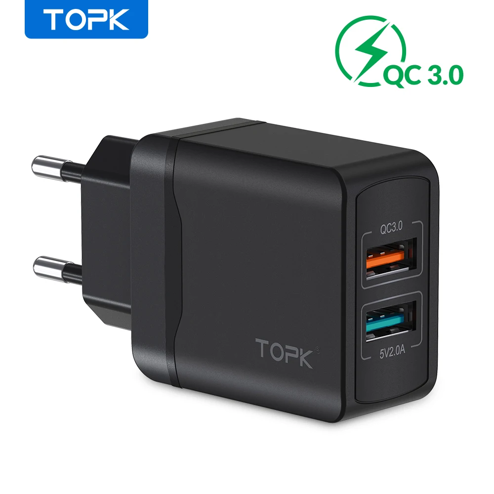 Зарядное устройство TOPK quick charge 3 0 EU для xiaomi usb зарядное iphone x xs xr быстрое телефонов