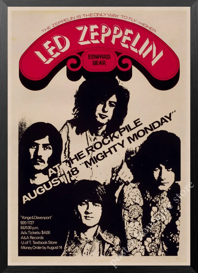 Светодиодный плакат Zeppelin Rock Music, Jimmy Page, rober Plant, винтажный домашний декор, настенные наклейки, 9 процентов/5