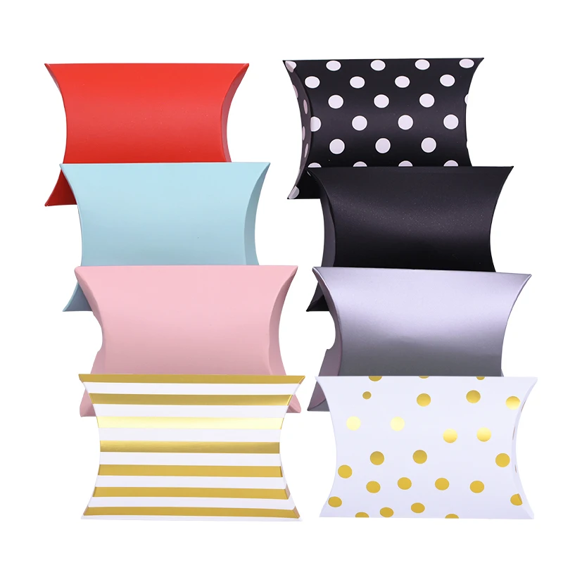 10 шт. цветная коробка для конфет в форме подушки Золотой горошек полоску