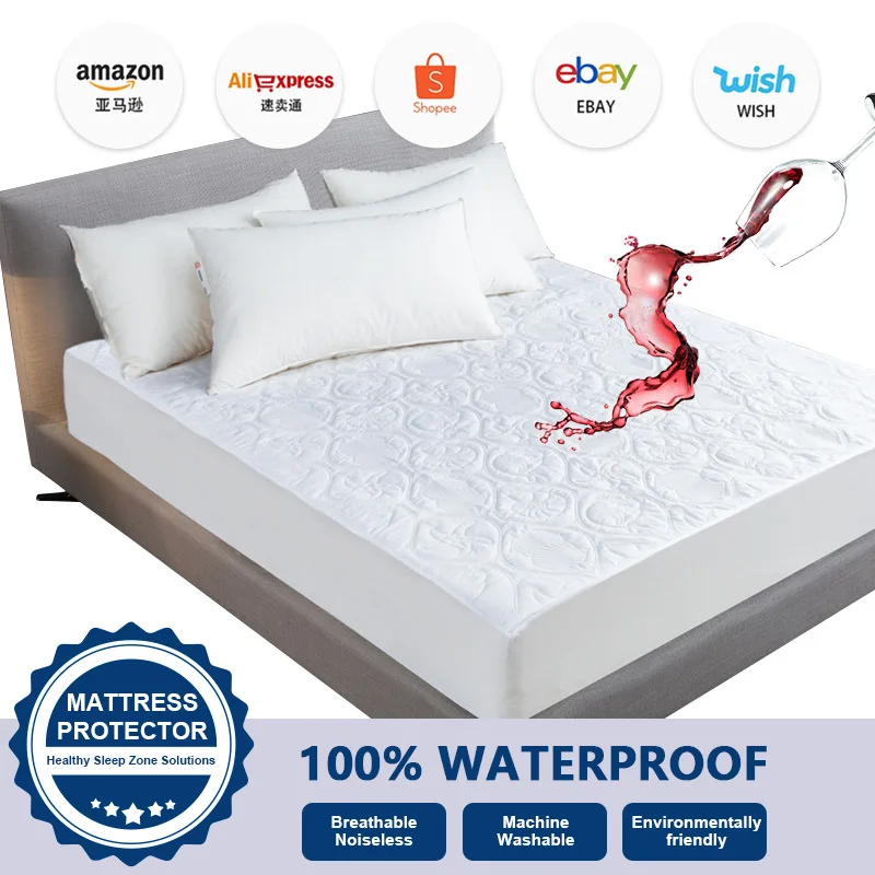 

Solid Color Quilted Embossed Waterproof Mattress Protector Fitted Sheet Style Cover for Mattress Thick Soft Pad for Bed