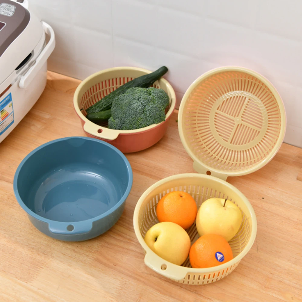

Double Layer Household Double Layer Plastic Fruit Bowl Wash Kitchen Fruit Drain Basket
