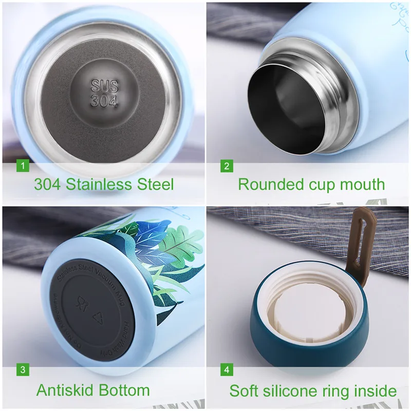 Детская пищевая бутылка сладкая термокружка из нержавеющей стали 304 для горячей воды с портативной веревкой для детей школьного возраста 380 мл.