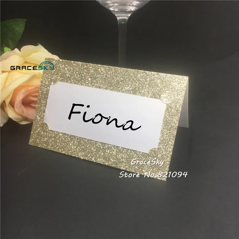 50 шт. * Бесплатная доставка лазерная резка блестящие золотые именные открытки с