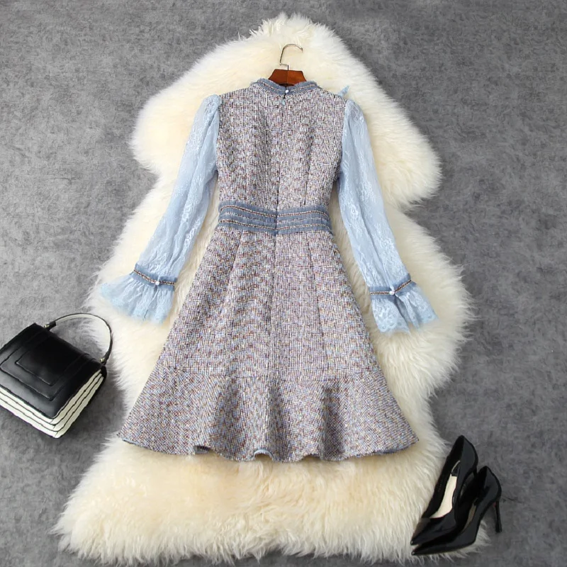 

new Superior quality 2021 autumn Lace Celebrities dress Long sleeves Ruffles Women winter Party Dress Mini sexy lady dresses
