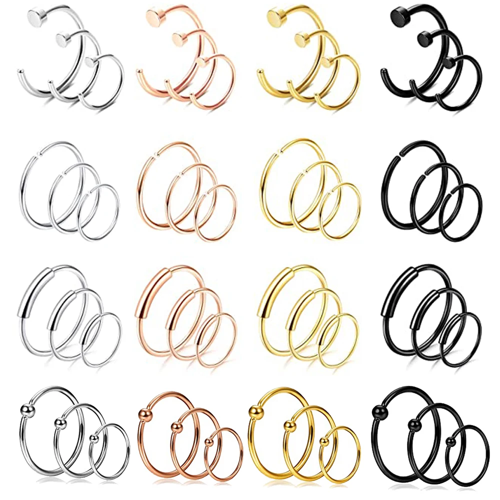 3 шт. Нержавеющая сталь Нос Кольца C Форма нос обручи для Для мужчин женщин на
