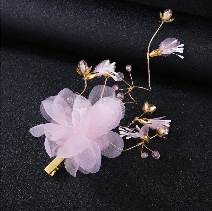 Свадебный романтический розовый головной убор с цветком для девочек бусинами