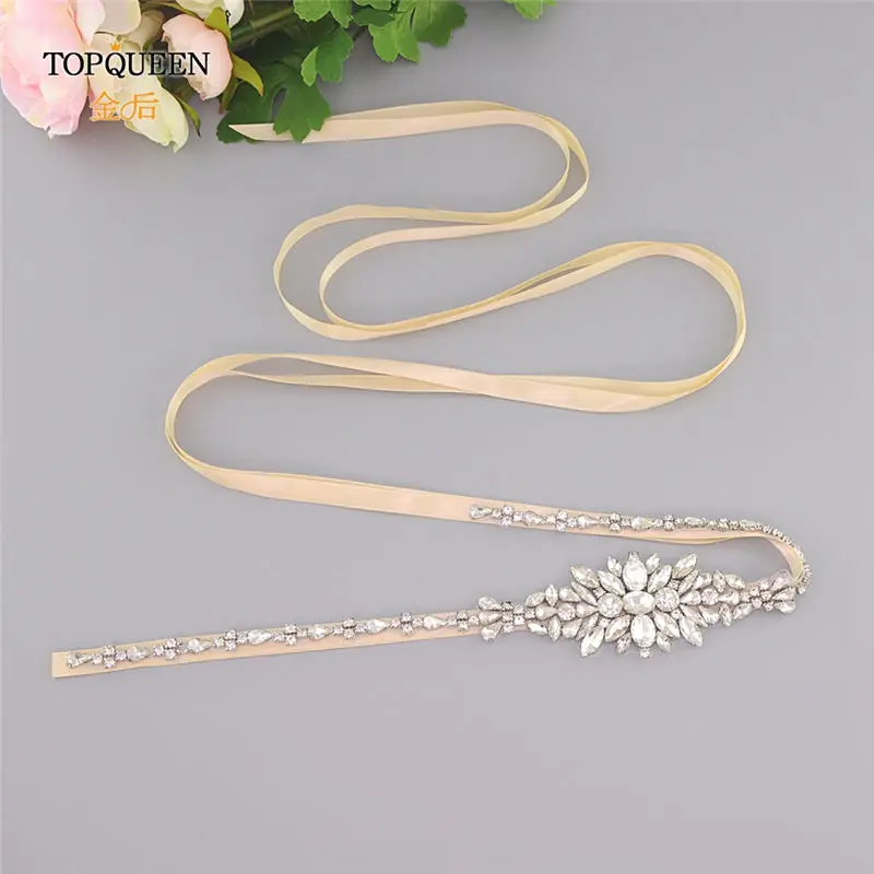 TOPQUEEN S352 свадебный пояс, свадебные Стразы для свадебного пояса, аксессуары для свадебного платья, свадебное платье, пояс 1 см - Цвет: Champagne
