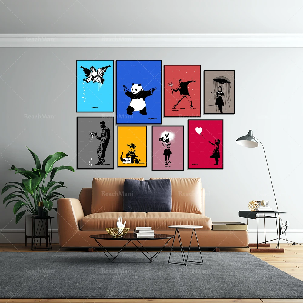 

Banksy Wall Art, Angel Heart, Panda Bear with Gun, Barcode Leopard, Girl with Heart Balloon, Banksy Poster, New Orleans Street A