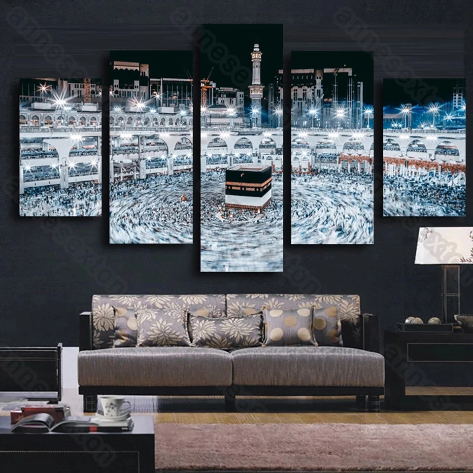 

5 Pieces Hd Printed Mosque Canvas Painting Poster and Print Wide Mecca Light Art Photograph for Living Rooms Wall Decoration
