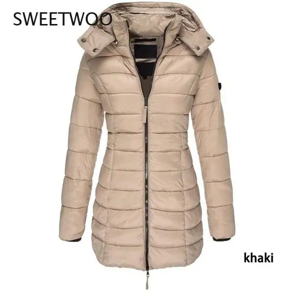 Korean Style Women's Long Parka Coats 2021 Fashion Women Autumn Winter Thicken Long Sleeve Hoody Long Sleeve Jackets