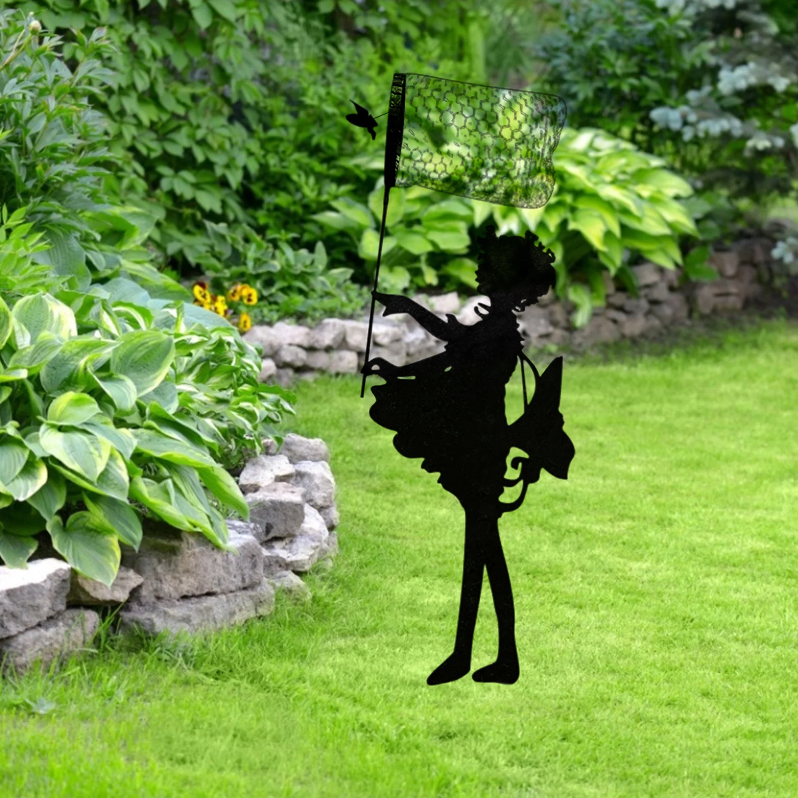 

Butterfly Girl Large Vintage Metal Silhouette Sculpture Garden Memorial Statues Shadow Art Decoration Backyard Stake Ornaments
