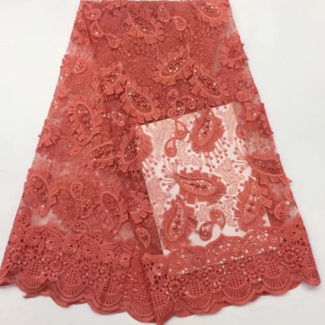 

African lace fabric embroidered Nigerian sequin lace fabric high quality French tulle lace fabric for women D3802