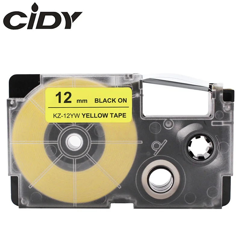 Этикетка CIDY 1 шт. XR-12WE совместимый черный на белом 12 мм объектива с оптическими зумом Casio запечатанных лент для XR12WE XR 12WE для EZ принтеры KL-60-L KL-60SR KL-170 KL-100 - Цвет: 12mm black on yellow