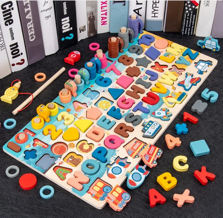 

3D wooden Montessori arithmetic magnetic fishing digital shape matching building block toy Preschool children educational toys