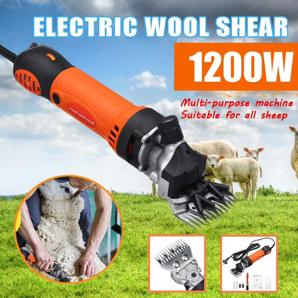 

1200W 6 gears 220V Electric Sheep Scissor shearing shears 13 teeth straight knife mountain wool shaving shear trimming tool