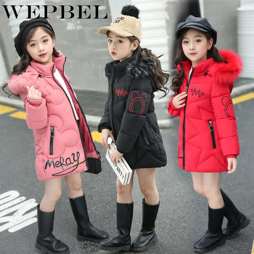 WEPBEL/модные зимние куртки-пуховики для девочек; Детские пальто; теплая детская верхняя одежда на утином пуху