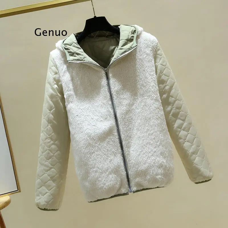 Cotton Jacket Woman 2021 New Winter Lamb Velvet Jackets Female Hooded Padded Clothing Ladies  Long-Sleeved Cotton Coat