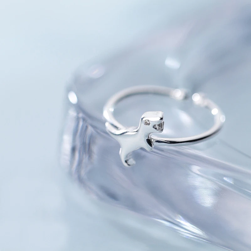 

100% 925 Solid Real Sterling Silver Women Lady Jewelry Dinosaur Charm Ring Opening Size Gift Girls Lady