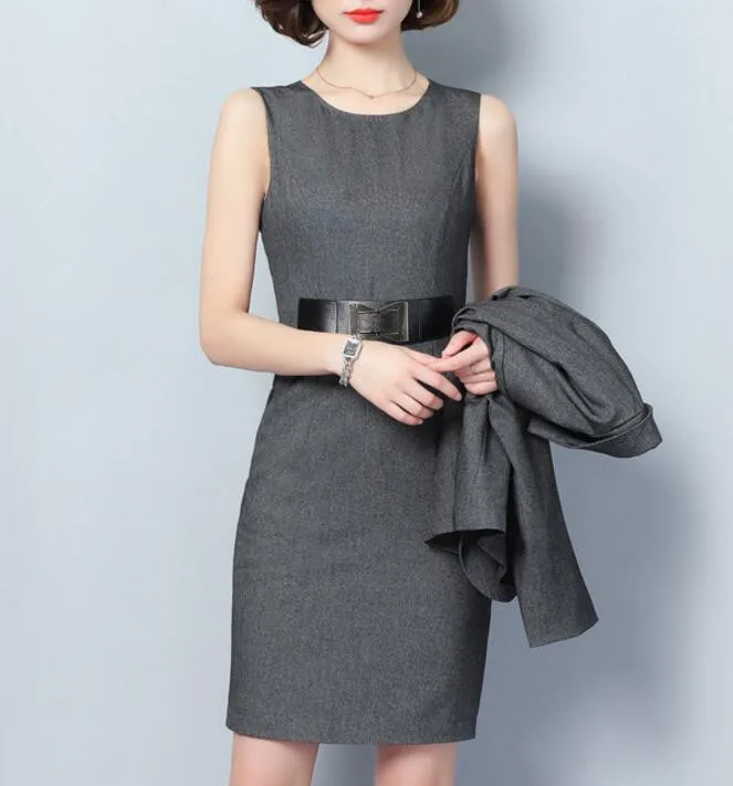 Grey Dress Only Формальные Элегантные платья костюмы Женский блейзер Деловая одежда платье для работы для Женщин Офисная Леди комплект из 2 предметов официальная куртка - Цвет: Grey Dress Only