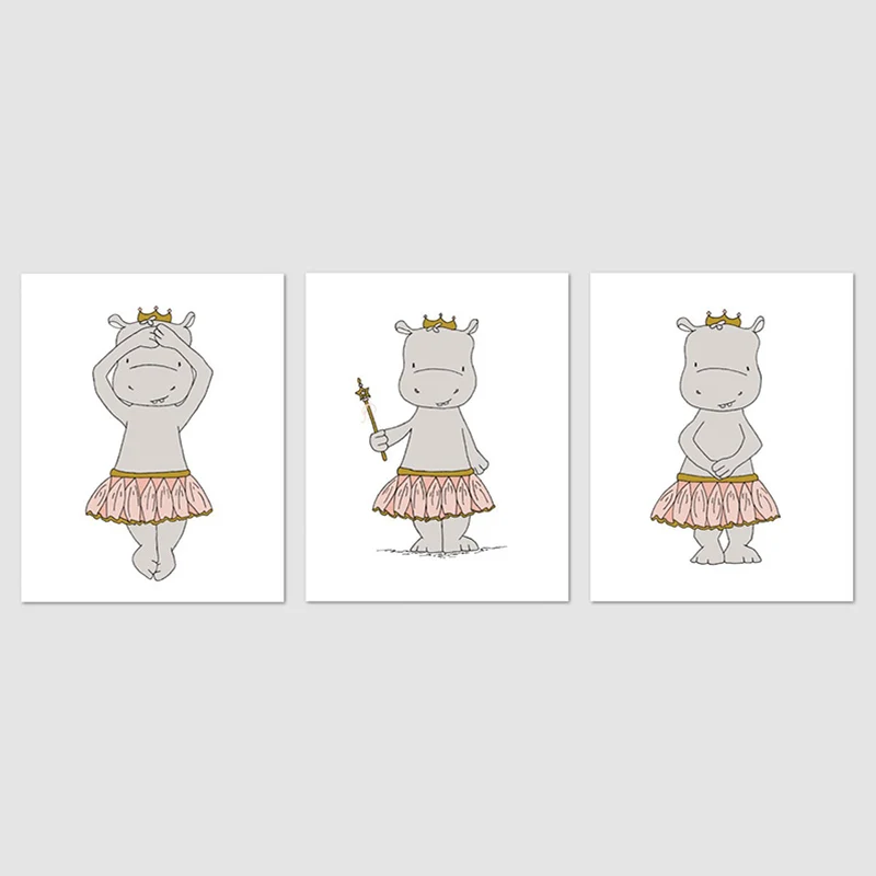 Детская Настенная картина в стиле бегемота принцессы балерина холст милые