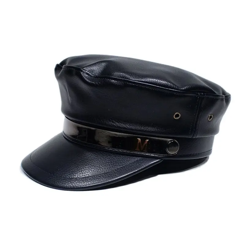 2021 зимние черные береты из искусственной кожи для женщин и мужчин военная шапка