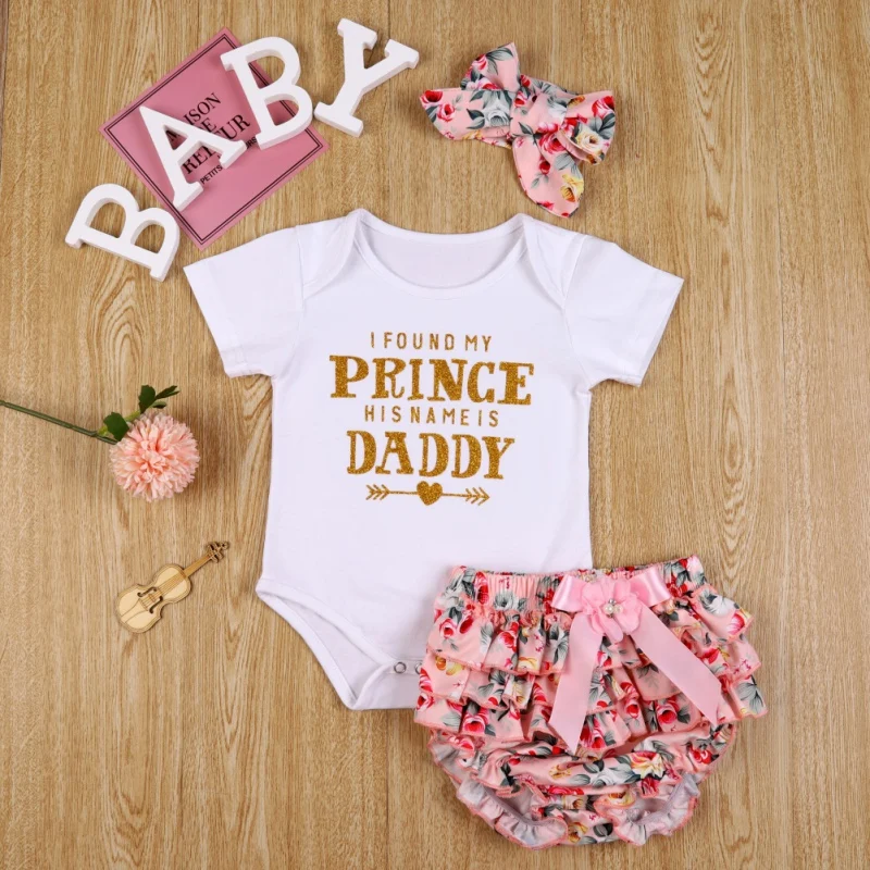 Комплект одежды из 3 предметов для новорожденных девочек: комбинезон с буквенным