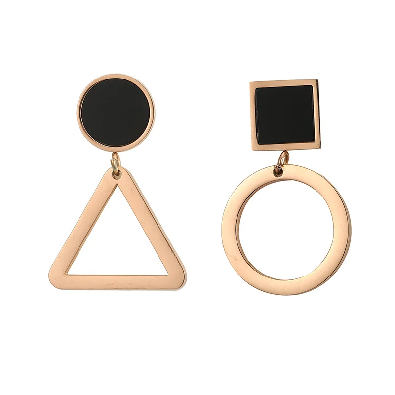 

European and American Hot Sale Triangle Round Cake Square Black Plate AB Version Earrings titanium steel earrings titanium steel