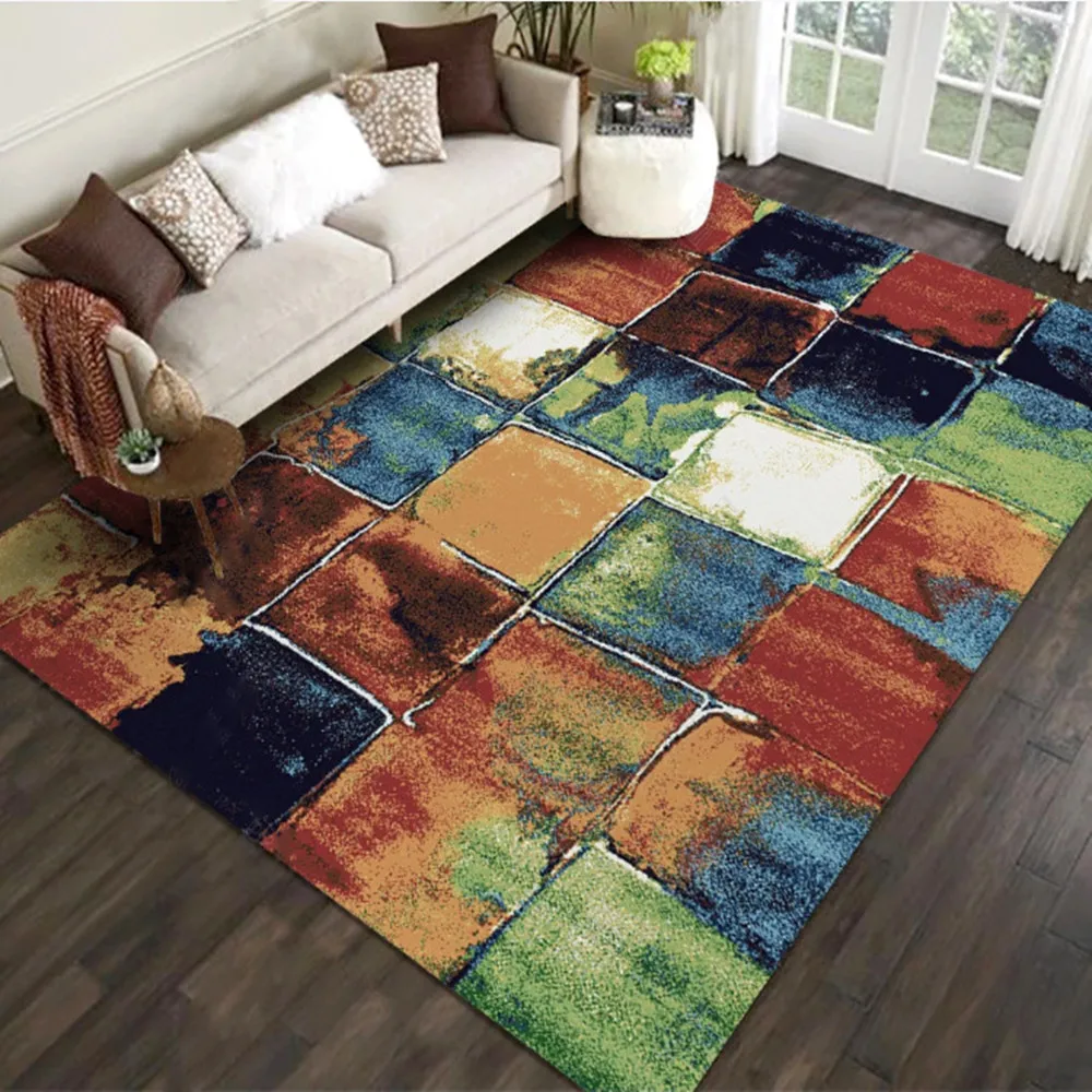 

Color Grid 3D Printing Carpet Modern Luxury Home Decor Big Carpets for Living Room Bedroom Area Rugs kitchen Anti-slip Floor Mat
