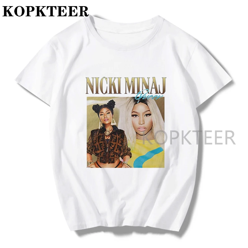 Фото Женская футболка с принтом Nicki Minaj Винтажная Футболка 100% хлопок 90s одежда Женская футболка с принтом Nicki Minaj Винтажная Футболка 100% хлопок 90s одежда