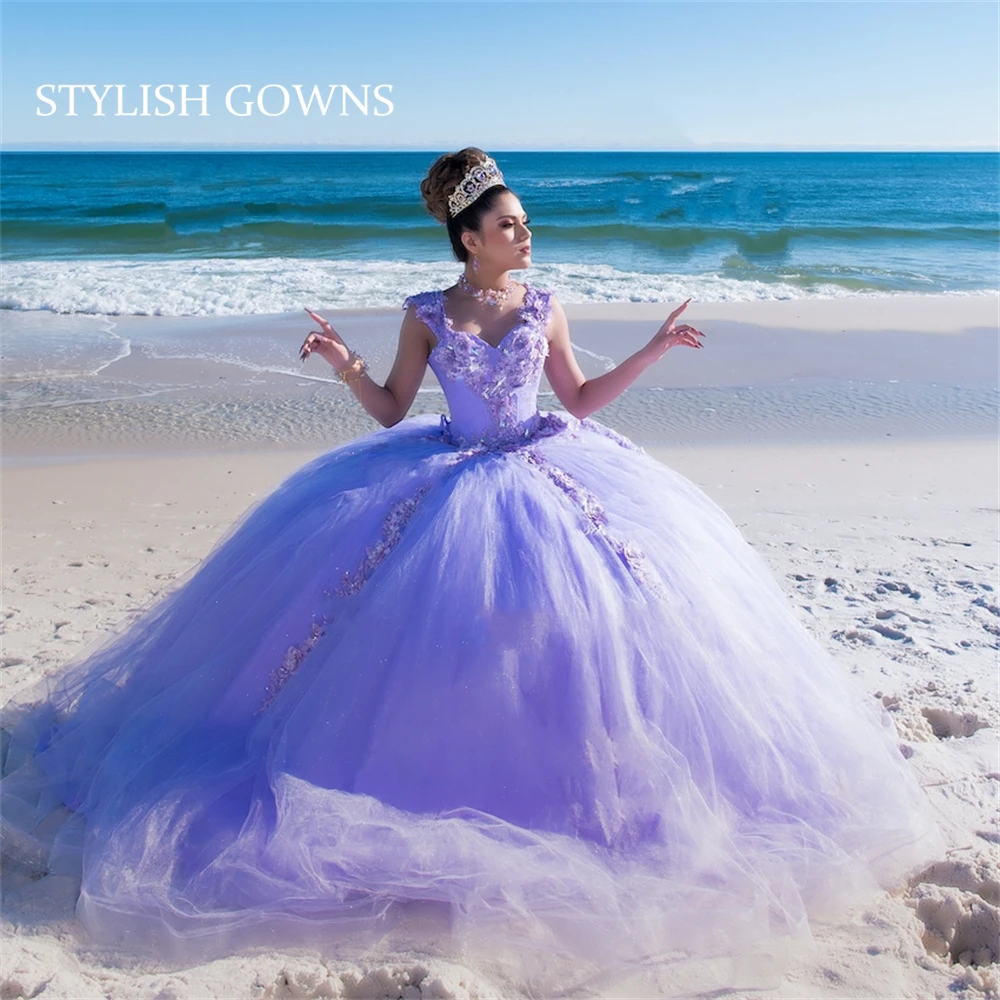 

2021 фиолетовое очаровательное бальное платье с 3D цветами, милое праздничное платье принцессы для девочек 16-15 лет, бальное платье