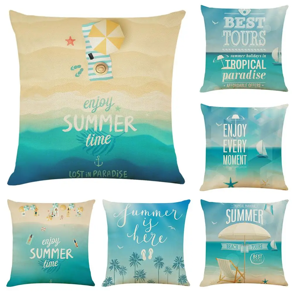 

Zeroomade Summer Scenery Cotton Linen Cushion Covers Blue Sea Beach Pattern Thorw Pillowcases Covers For Home Sofa Car 45x45cm