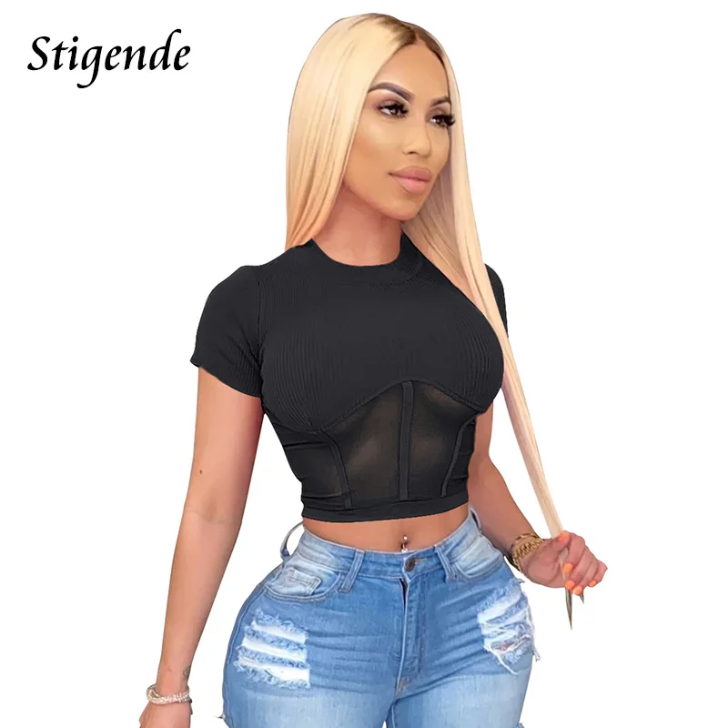 Женская футболка в рубчик с круглым вырезом и коротким рукавом | одежда