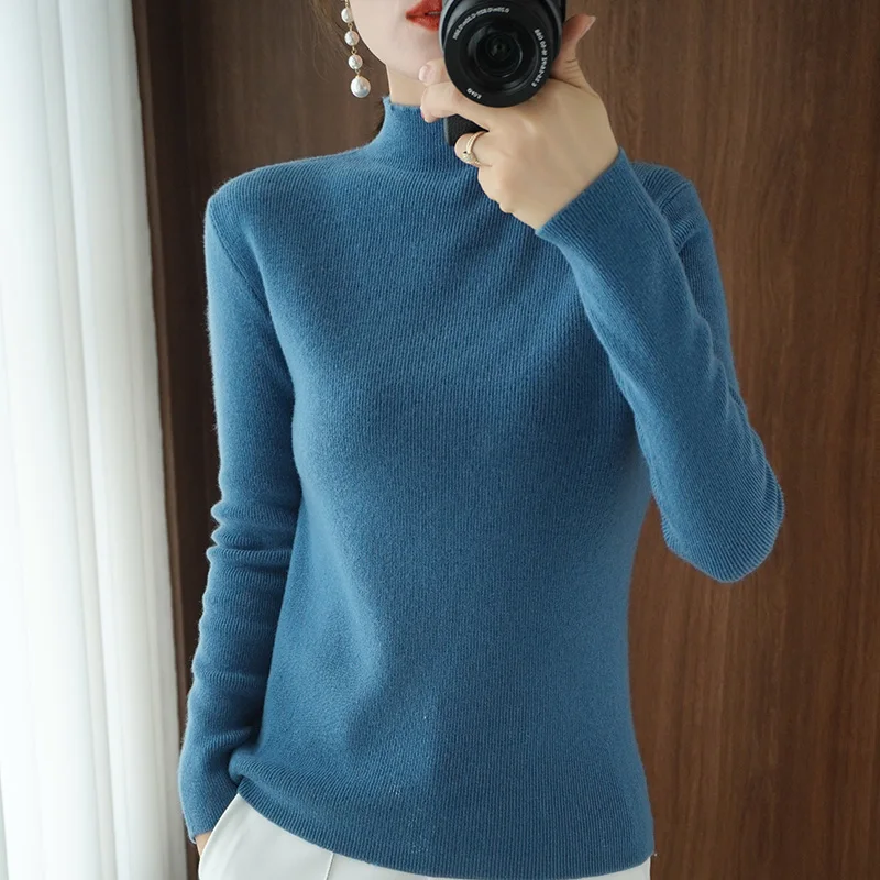 Новинка Осень-зима 2020 однотонный шерстяной свитер Женская приталенная рубашка с