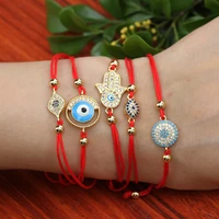 turkish eye bracelet adjustable red string cubic microzircon turkish eye hand palm of fate kabbalah womengirl string