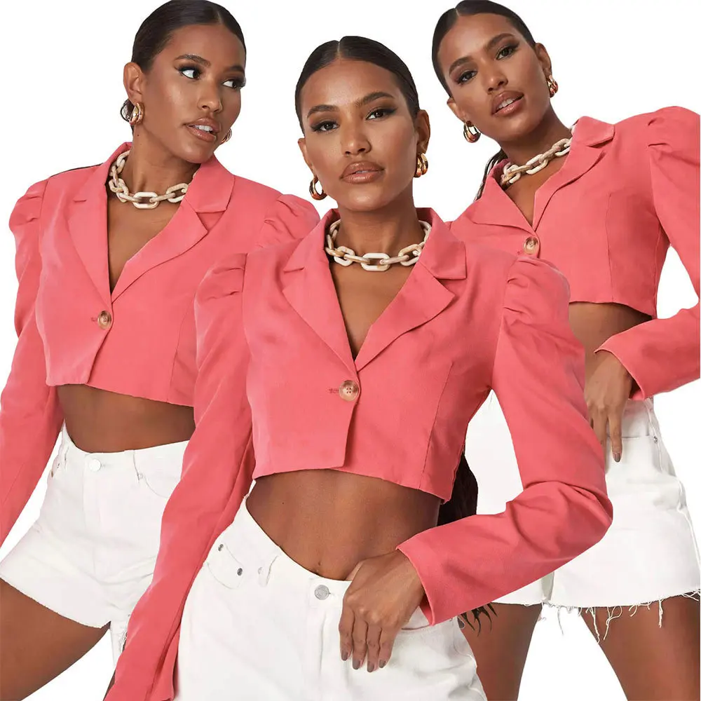 

Exquisite Autumn sexy fashion European American women's puff sleeve long-sleeved Slinky one-button short suit jacket women 2021