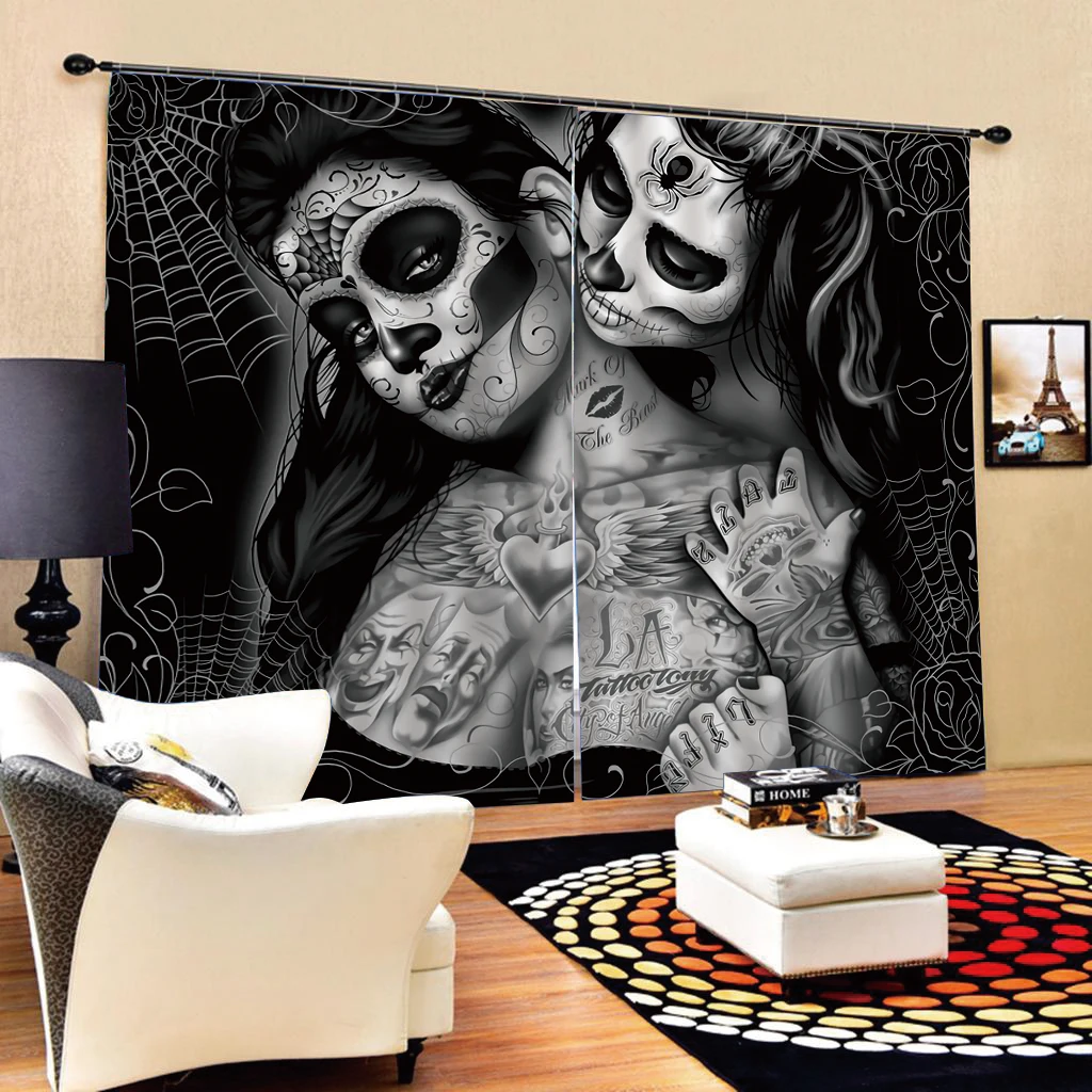 

3D Custom Printing Skull Window Curtain Thin/ Thicken Living Room Home Decorative Kitchen Curtains Drapes Dropship