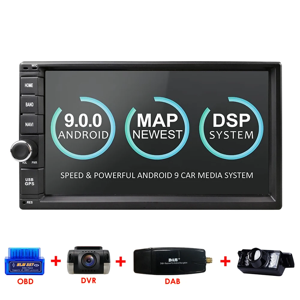 CAM2 OBD2 DVR DAB 2G ram Android 9,0 авто радио четырехъядерный 7 дюймов 2DIN универсальный автомобильный без dvd-плеера gps стерео аудио головное устройство поддержка DAB DVR OBD BT - Цвет: CAM2 OBD2 DVR DAB