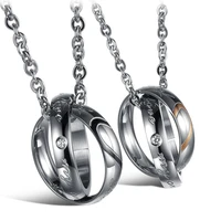 couple necklaces puzzle half heart real love double circle pendant chain stainless steel jewelry for men women