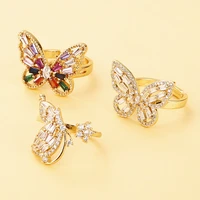 2021 elegant and sweet inlaid zircon gold butterfly rings for woman 2021 korean fashion jewelry wedding luxury party girls ring