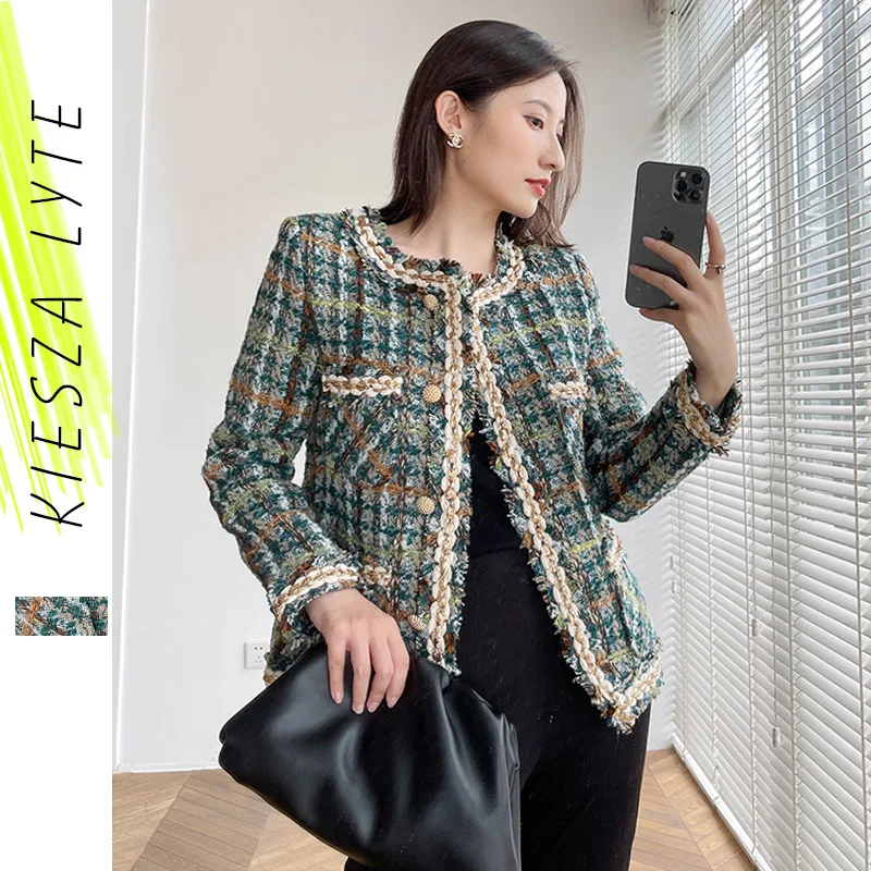 Женская короткая твидовая куртка 2022 Зима Весна Новый элегантный круглый