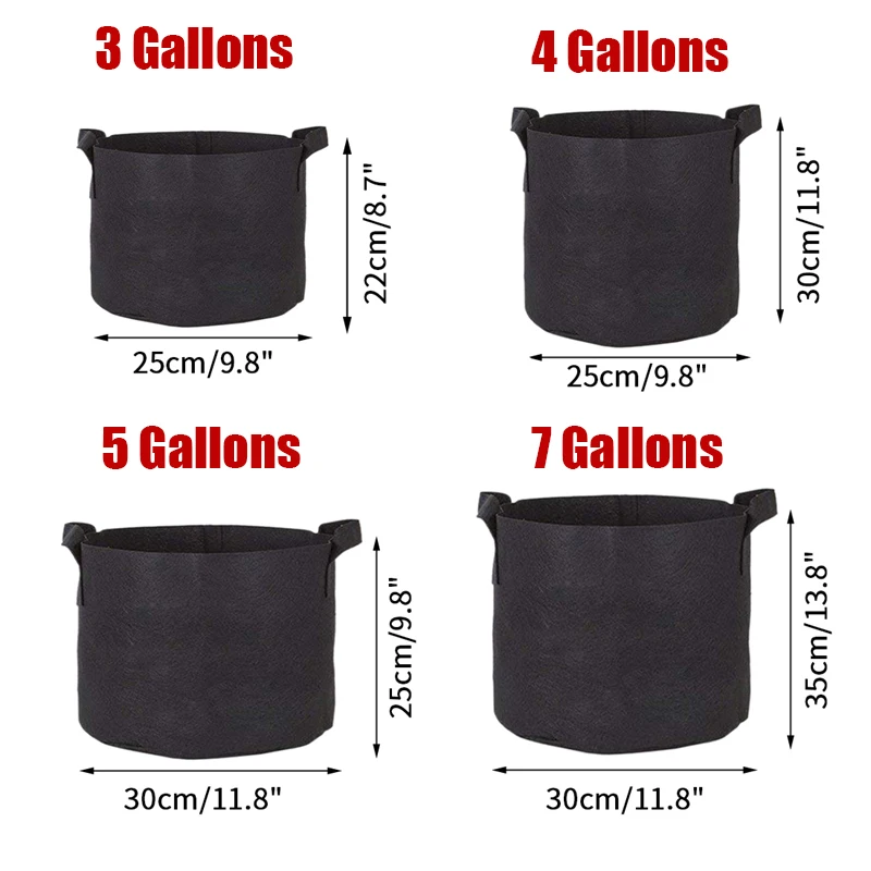 

5Pcs 3/4/5/7 Gallon Grow Bags Felt Grow Bag Gardening Fabric Grow Pot Vegetable Growing Planter Garden Flower Planting Pots