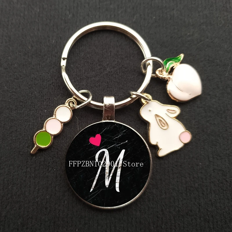 Брелок для ключей с милым Кроликом модный стеклянный надписью кабошоном