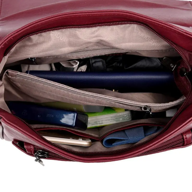 

2019 new high quality PU double zipper Messenger bag ladies fashion casual designer soft solid color shoulder bag