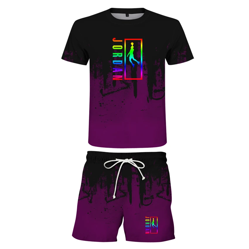 

Men's beach sports T-shirt set, digital printing fashion clothing, summer sportswear and shorts