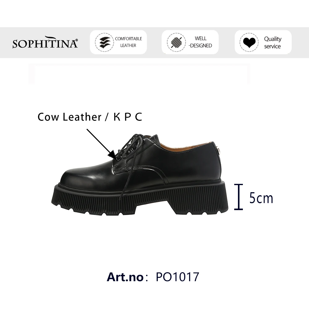 

SOPHITINA High Platform Pumps Woman Genuine Leather Round Toe Lace Up Solid England Style Med Chunky Square Heel Shoe PO1017