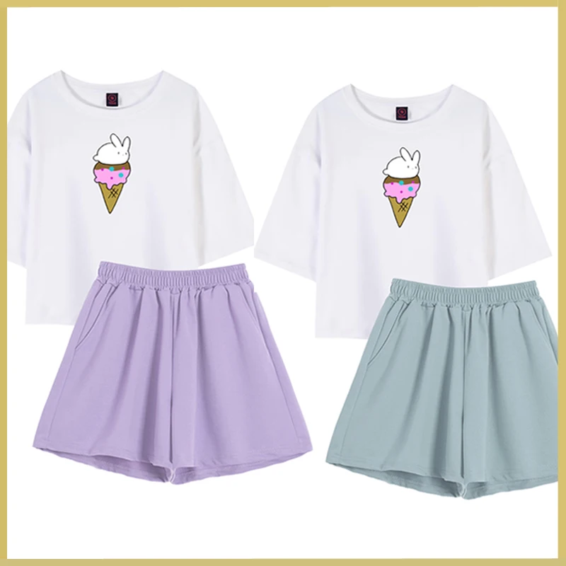 

Cute Woman Pajama Sets Kawaii O Neck Pullover Short Sleeve Shorts 2-piece Ladies Pajama Suits with Shorts Girl Pyjama Pour Femme