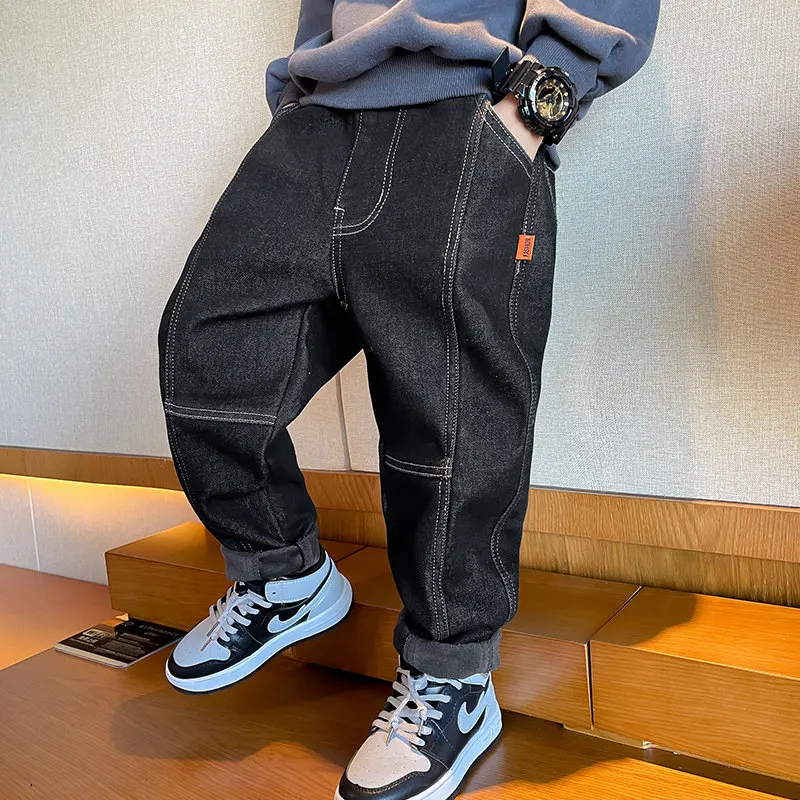 

Kid Boy Sport Pencil Pants For Children Korean Casual Balck Jeans Winter Teens Denim Sweatpants 4 5 6 7 8 9 10 11 12 13Years Old