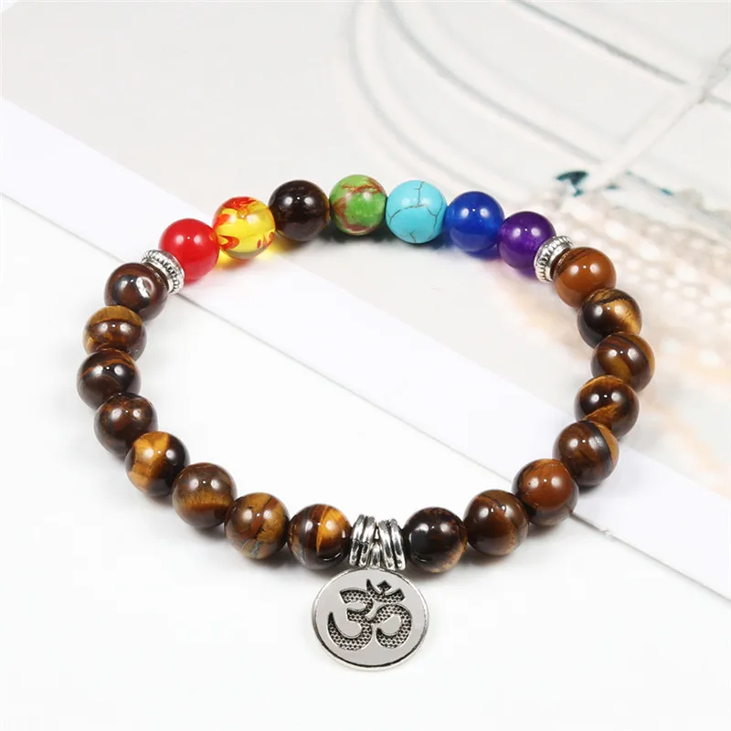 Trendy Bracelet Yoga 7 Chakra Black Lava Natural Stone Bead Charm Bracelets Healing Reiki Buddha lotus Pendant Women Men Jewelry | Украшения