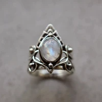 vintage moonstone crystal rings for women boho tibetan antique indian moonstone ring fine jewelry girls ladies gifts